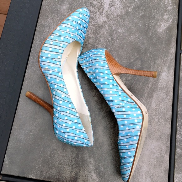 VTG V.O.Z Polka Dot Mesh & Leather High Heel Pumps - Picture 7 of 8